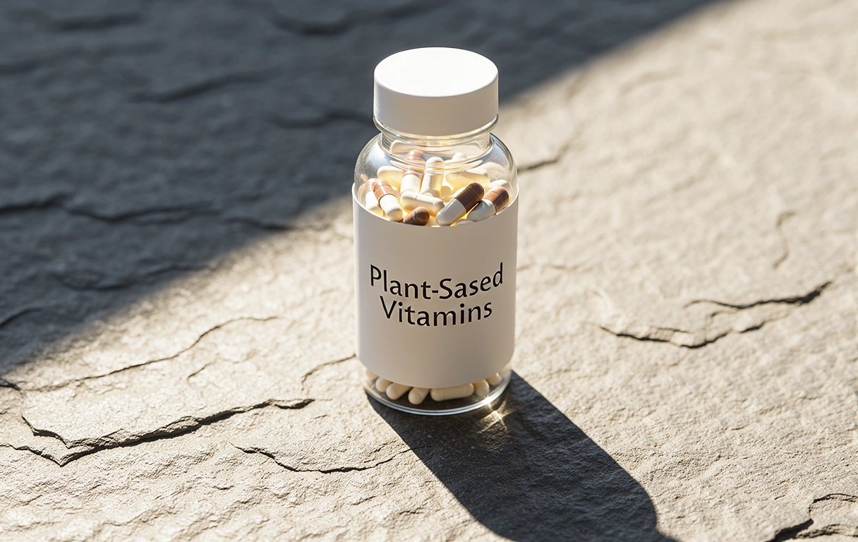 Natural supplement bottle on stone